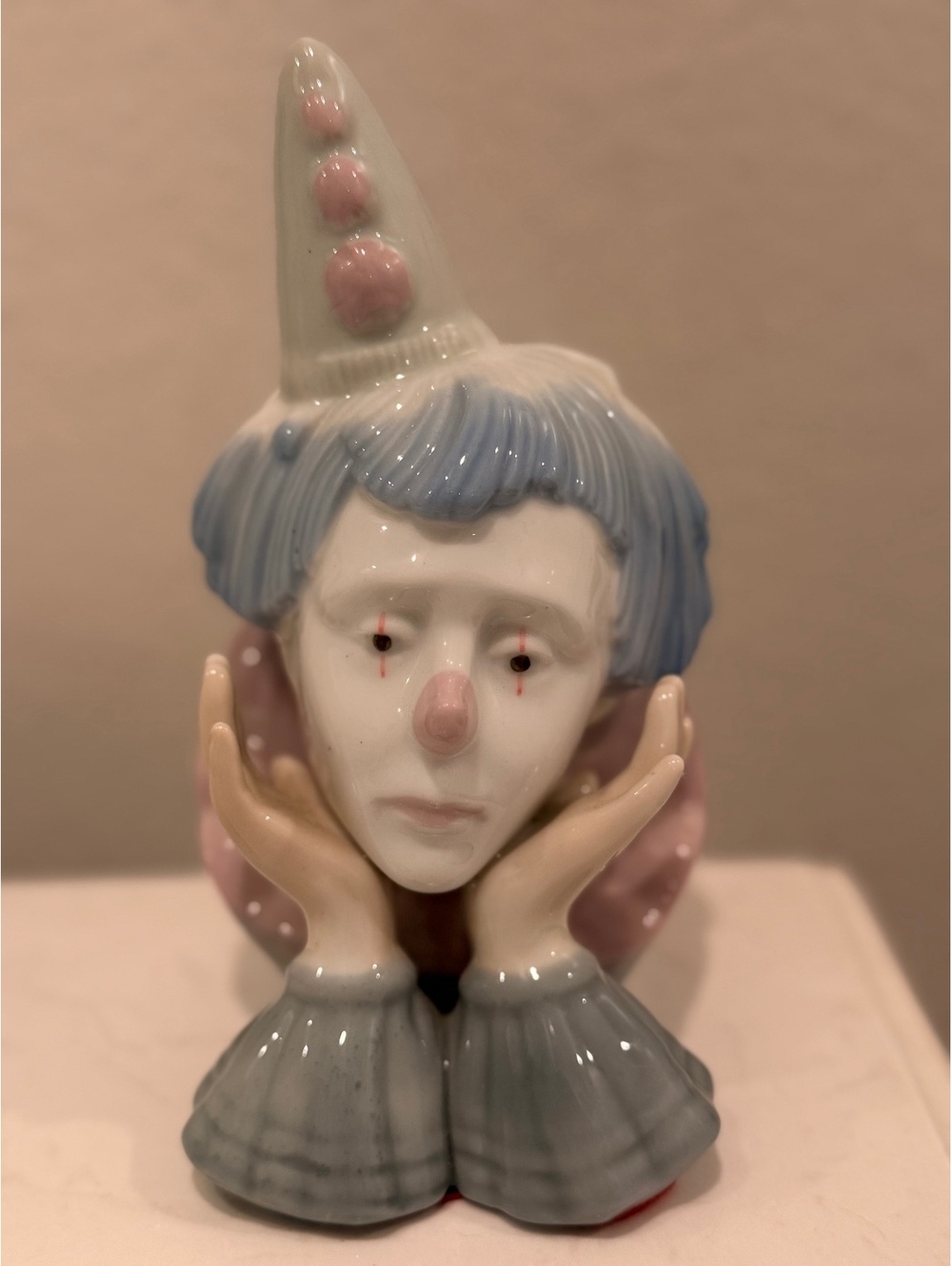 Paul Sebastian by Meico porcelain sad clown in pastels